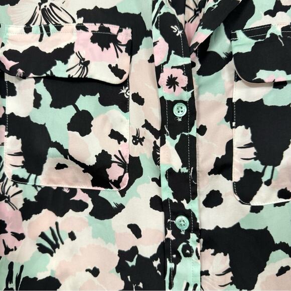 Equipment Black Mint Pink Floral Short Sleeve Button Down Shirt Womens S Top - Picture 3 of 11
